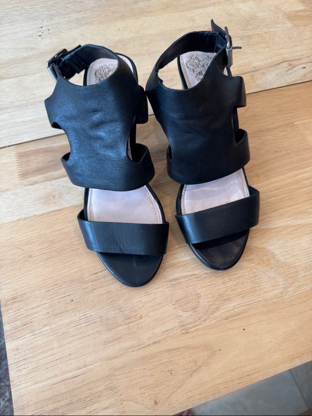 Vince Camuto Black Leather Cutout Ankle-Strap Heels size 6.5